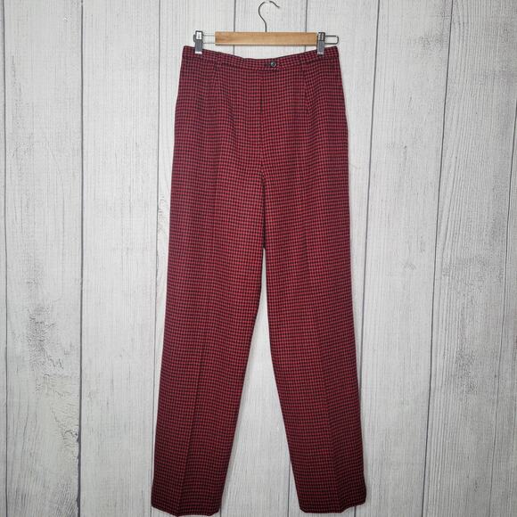 Vintage Pendleton Virgin Wool High Rise Red Houndstooth Lined Pants Womens 8 - Picture 1 of 9